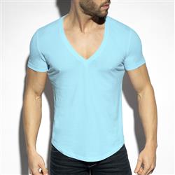 ES Collection Deep V-Neck T-Shirt sky blue