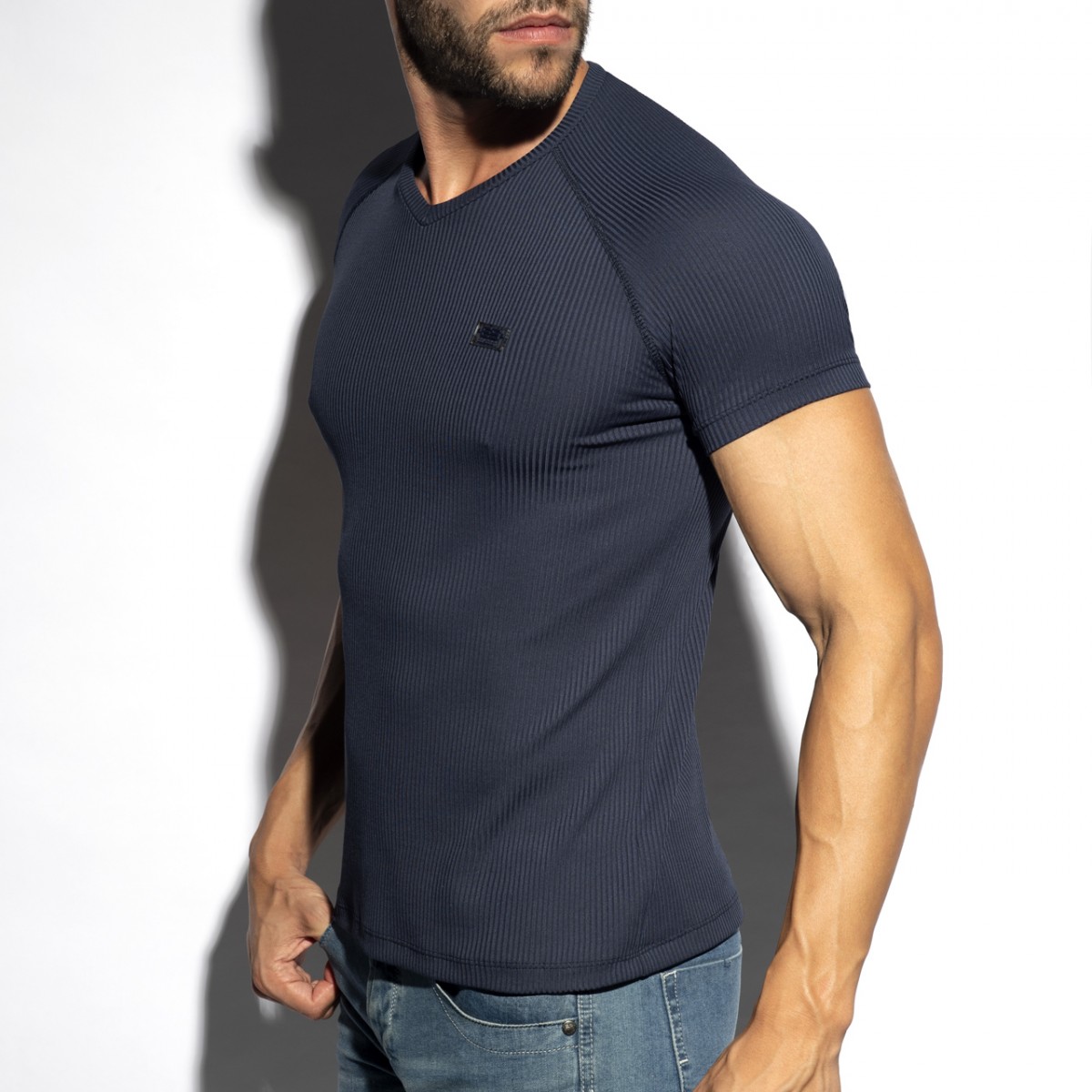 ES Collection Recycled Rib V-Neck T-Shirt navy