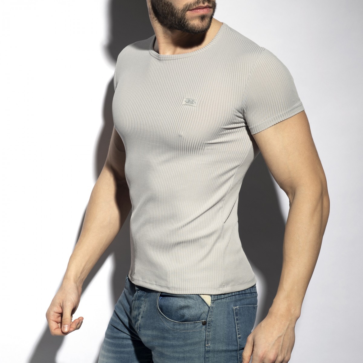 ES Collection Recycled Rib U-Neck T-Shirt heather grey