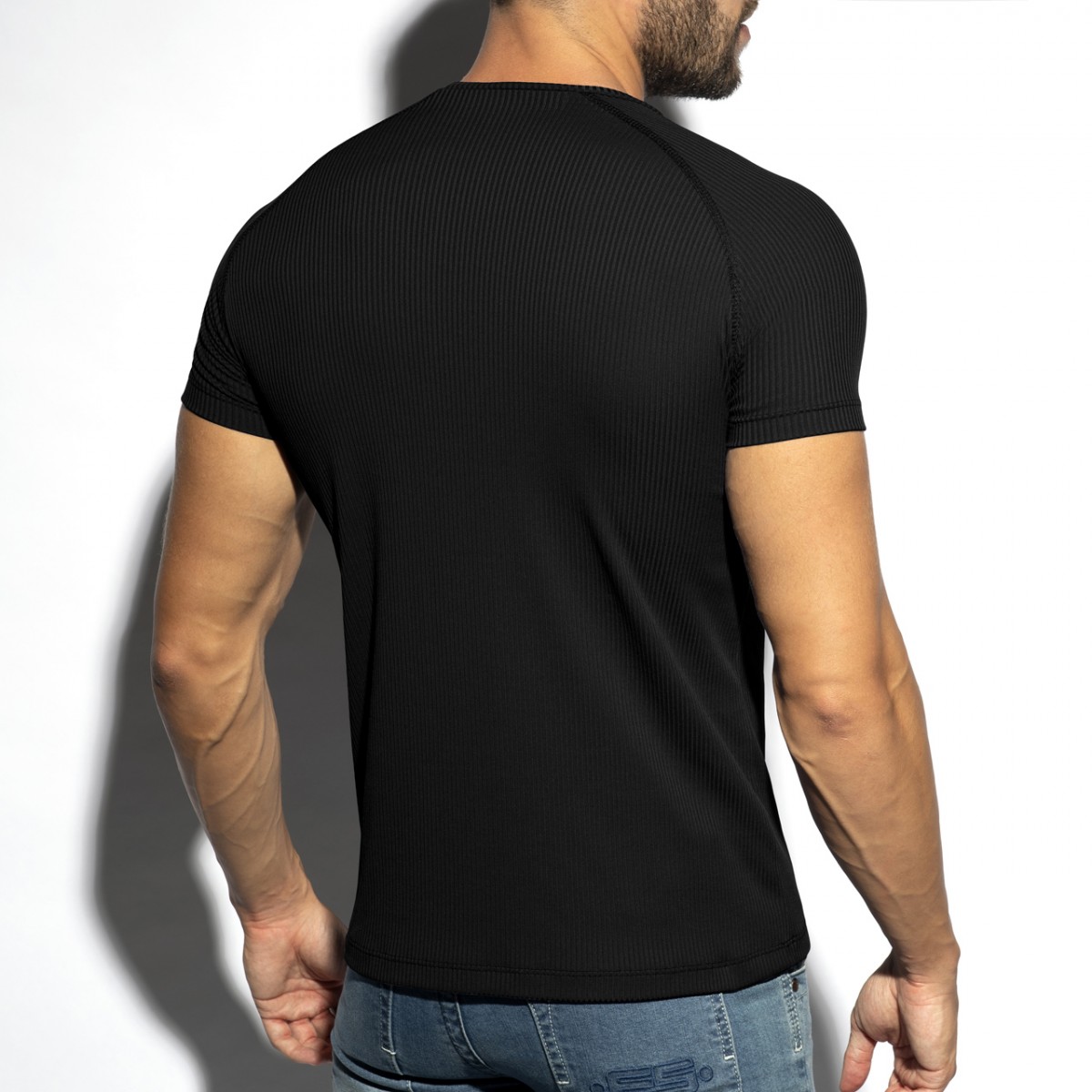 ES Collection Recycled Rib V-Neck T-Shirt black 