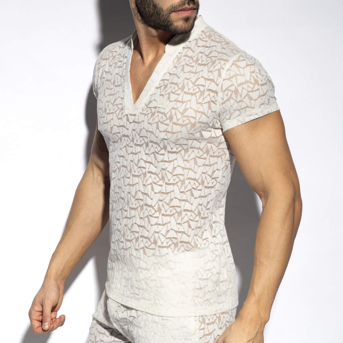 ES Collection Spider V-Neck Polo-Shirt ivory 